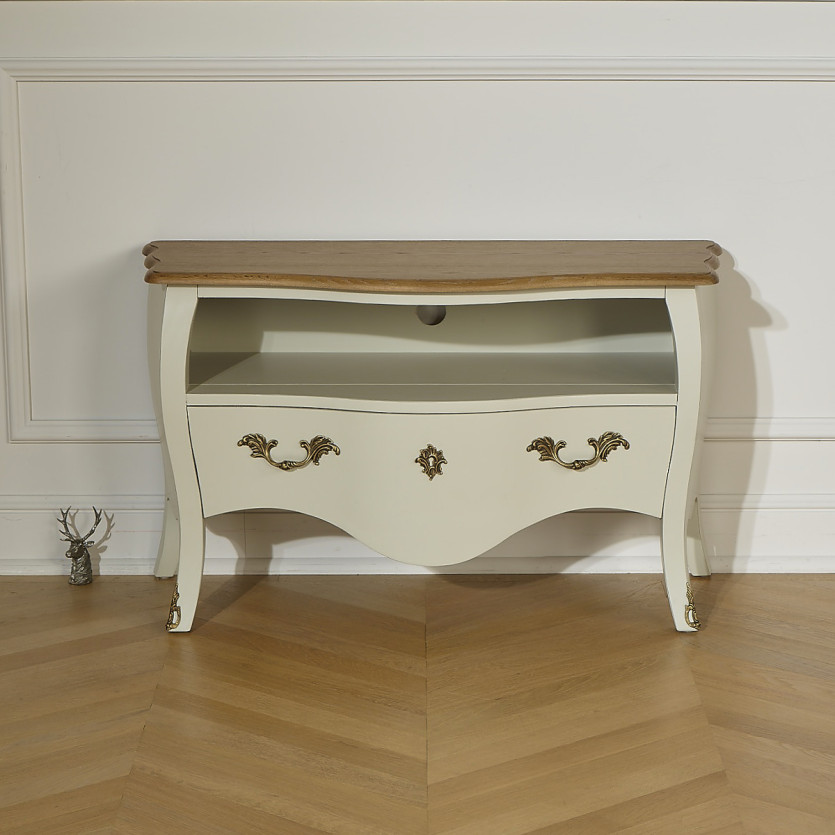 AQUITAINE – TV-Möbel 100 cm aus massivem Holz im Shabby-Chic-Stil, 1 Schublade, 1 Fach, FSC®-zertifiziertes Holz