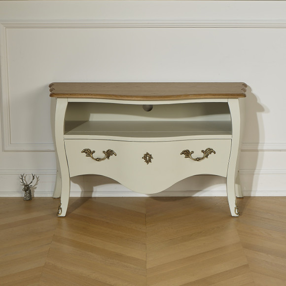 AQUITAINE – Meuble TV 100 cm en bois massif style shabby chic, 1 tiroir, 1 niche, bois certifié FSC®
