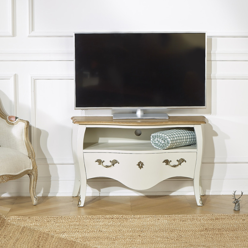 AQUITAINE – TV-Möbel 100 cm aus massivem Holz im Shabby-Chic-Stil, 1 Schublade, 1 Fach, FSC®-zertifiziertes Holz