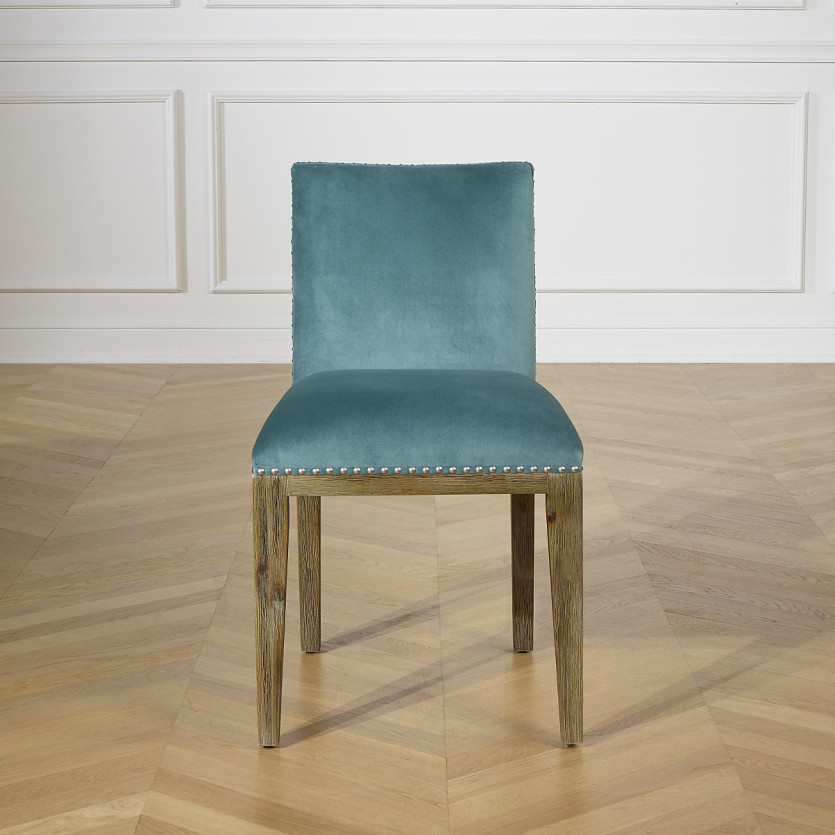 Lot de 2 chaises KENZA -  Style industriel en velours de coton et bois massif