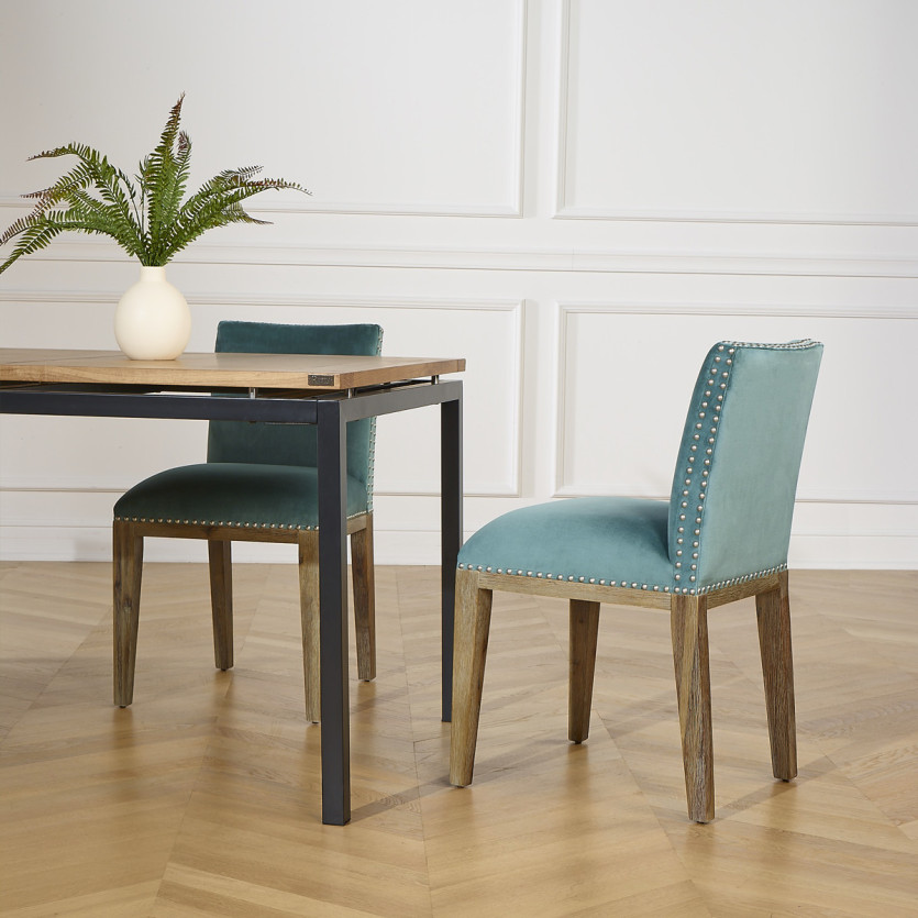 Lot de 2 chaises KENZA -  Style industriel en velours de coton et bois massif