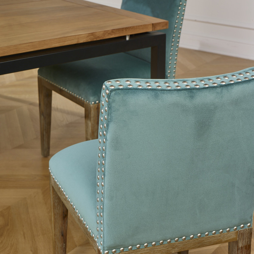 Lot de 2 chaises KENZA -  Style industriel en velours de coton et bois massif