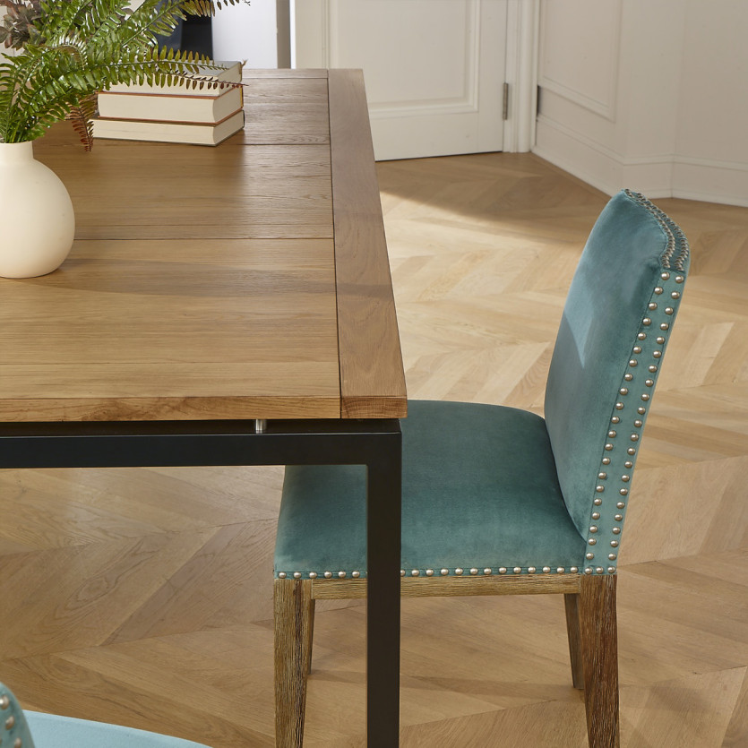 Lot de 2 chaises KENZA -  Style industriel en velours de coton et bois massif