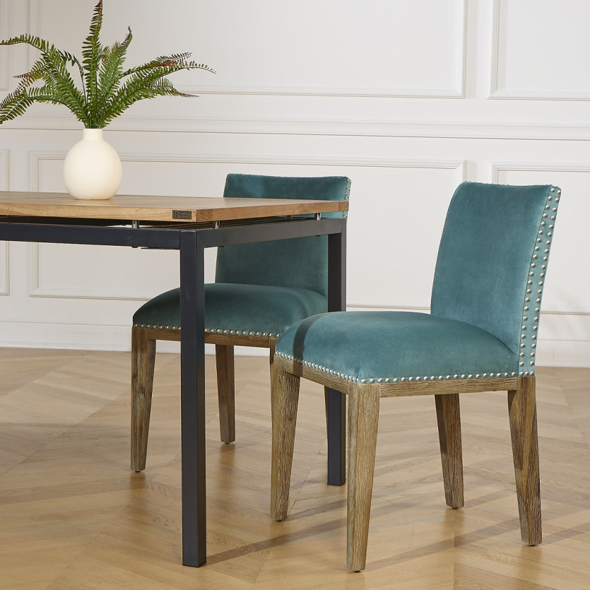 Lot de 2 chaises KENZA -  Style industriel en velours de coton et bois massif