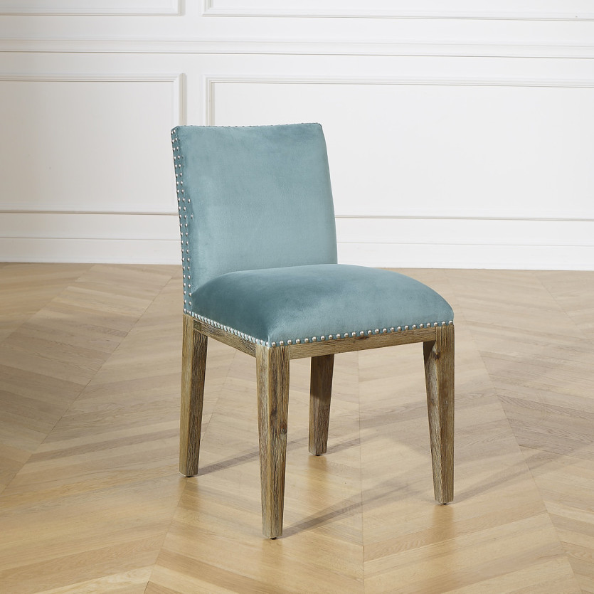 Lot de 2 chaises KENZA -  Style industriel en velours de coton et bois massif