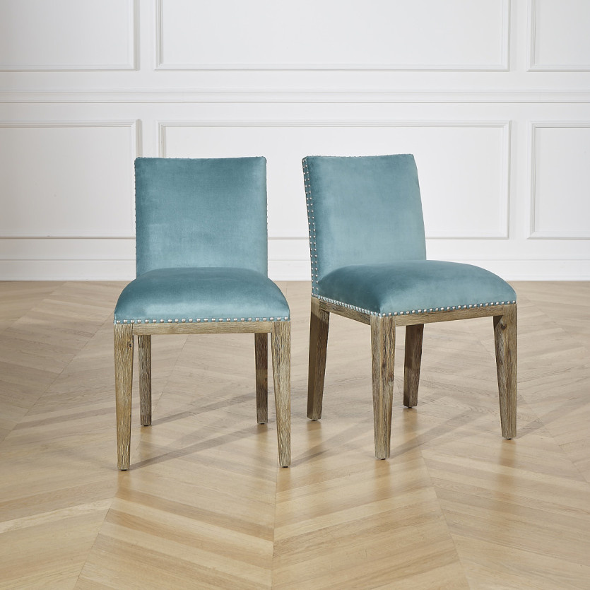 Lot de 2 chaises KENZA -  Style industriel en velours de coton et bois massif