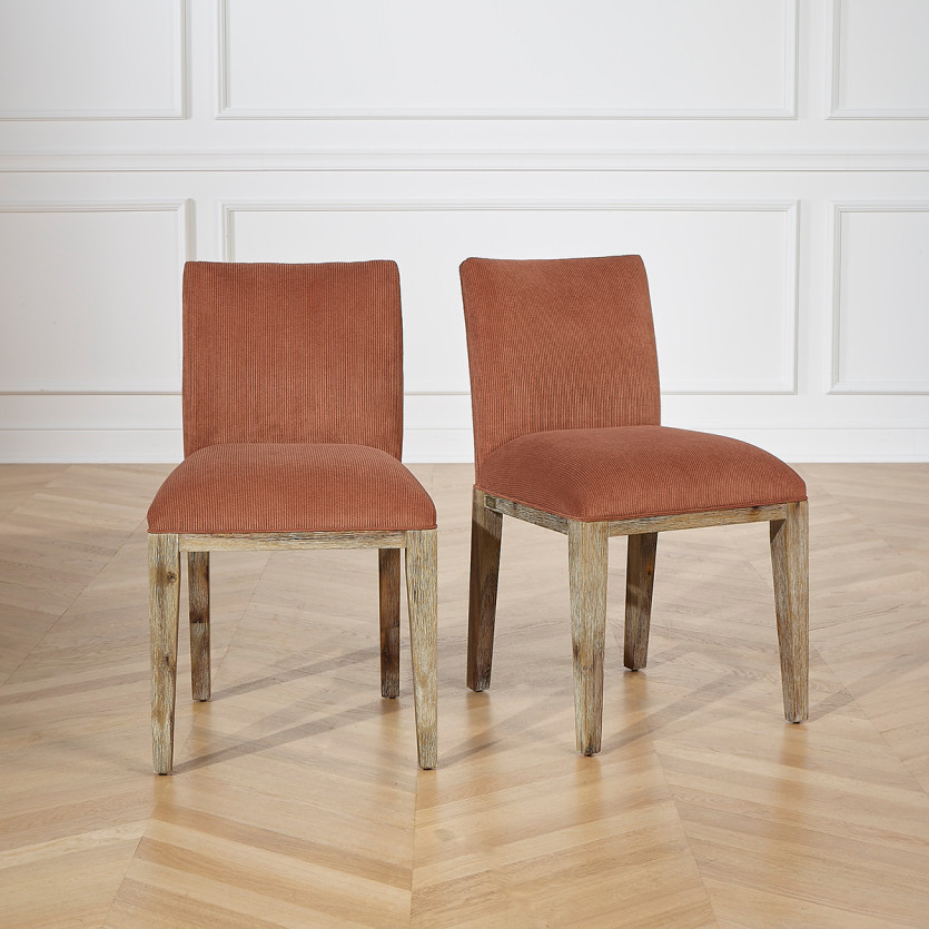 LOLA - Sillas de estilo industrial de madera maciza y pana, conjunto de 2