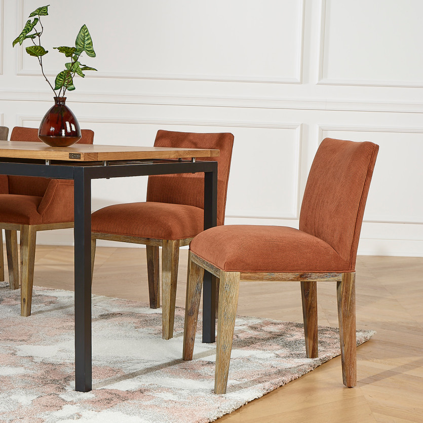 LOLA - Sillas de estilo industrial de madera maciza y pana, conjunto de 2