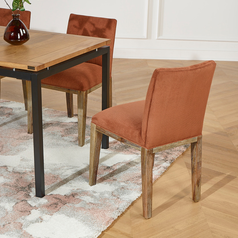 LOLA - Industrial style chairs in solid wood and corduroy, set of 2