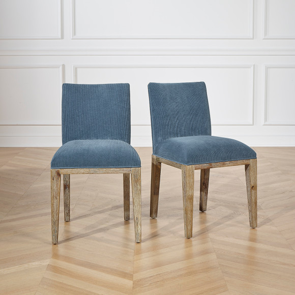 LOLA - Industrial style chairs in solid wood and corduroy, set of 2