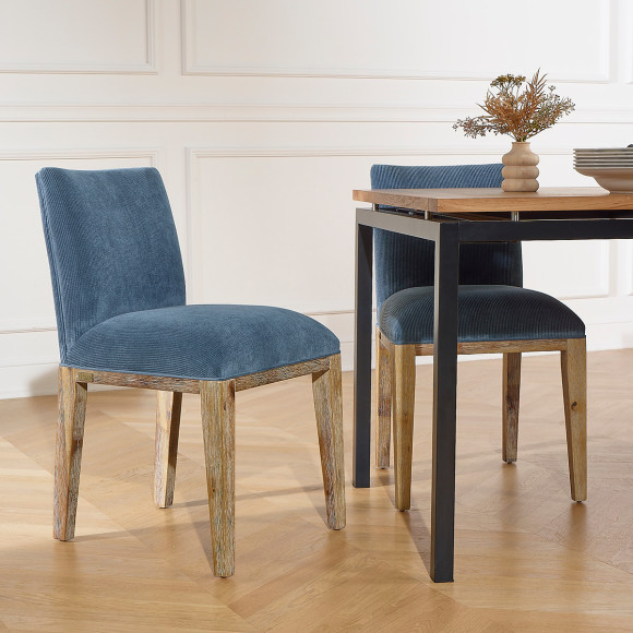 LOLA - Sillas de estilo industrial de madera maciza y pana, conjunto de 2