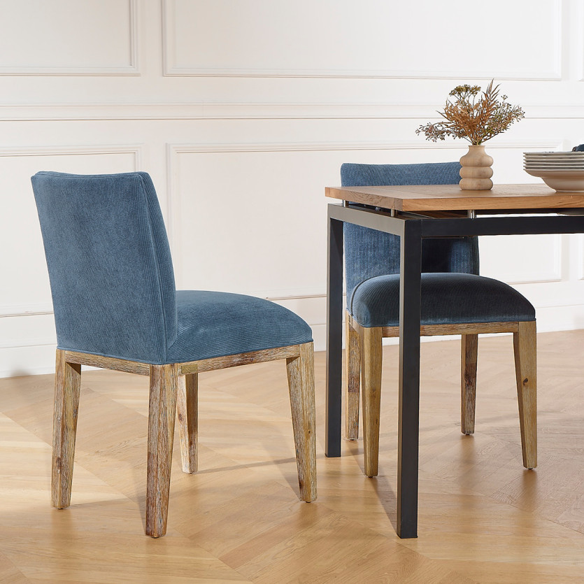 LOLA - Sillas de estilo industrial de madera maciza y pana, conjunto de 2