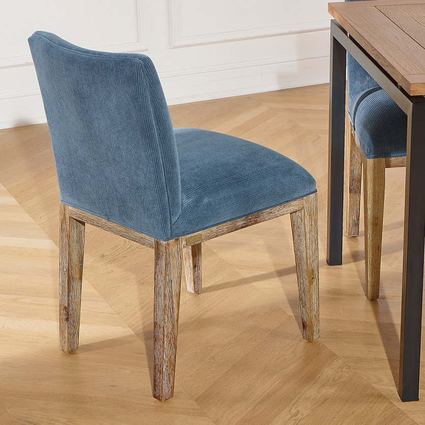 LOLA - Sillas de estilo industrial de madera maciza y pana, conjunto de 2