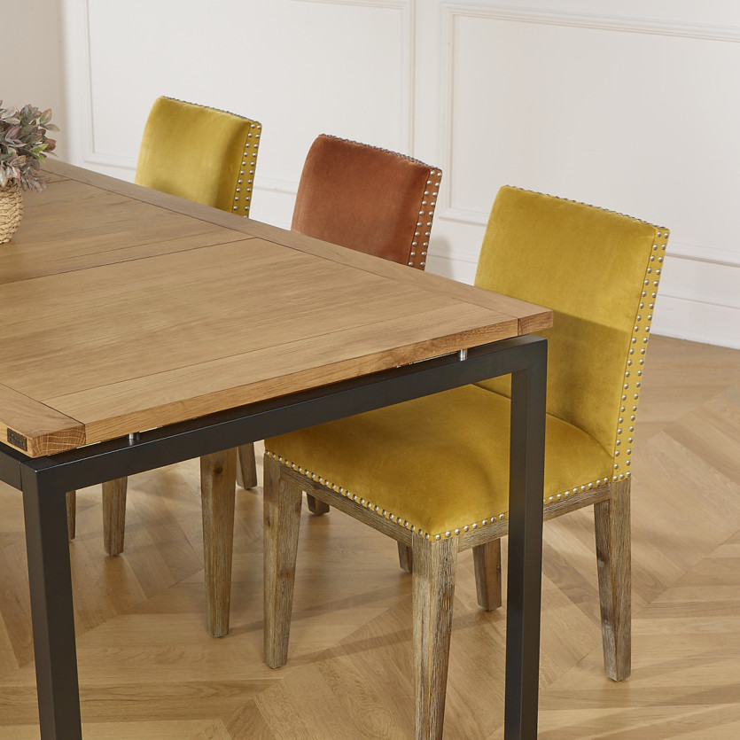 KENZA - Sillas de mesa de terciopelo de algodón y madera maciza, juego de 2