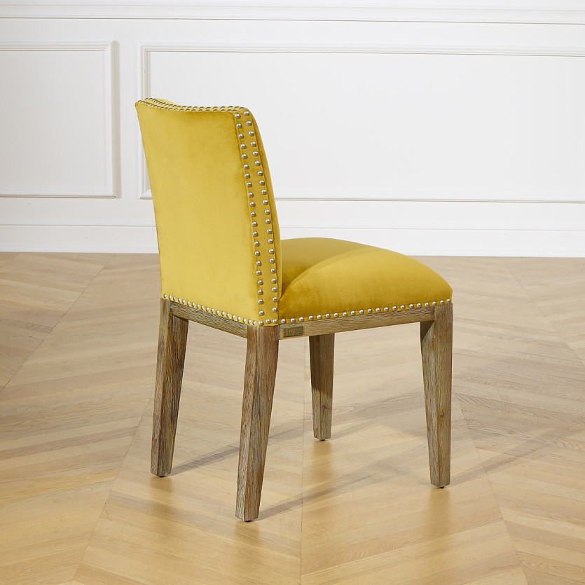 KENZA - Lot de 2 chaises de table en velours de coton et bois massif