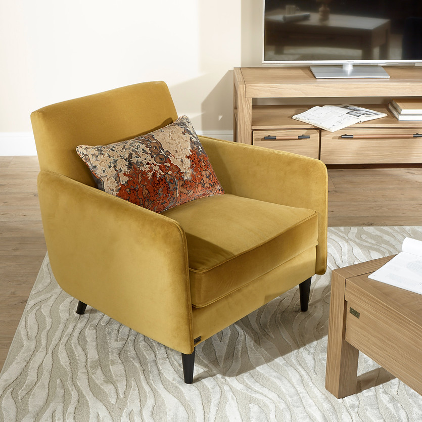 SANDOR - Fauteuil style vintage en velours et bois, 1 place