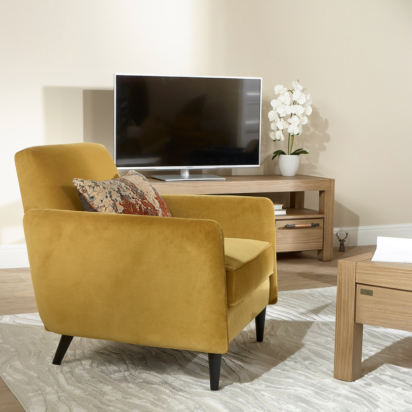 SANDOR - Fauteuil style vintage en velours et bois, 1 place