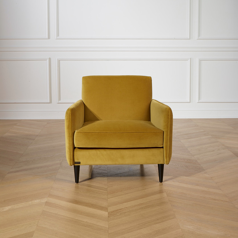 SANDOR - Fauteuil style vintage en velours et bois, 1 place