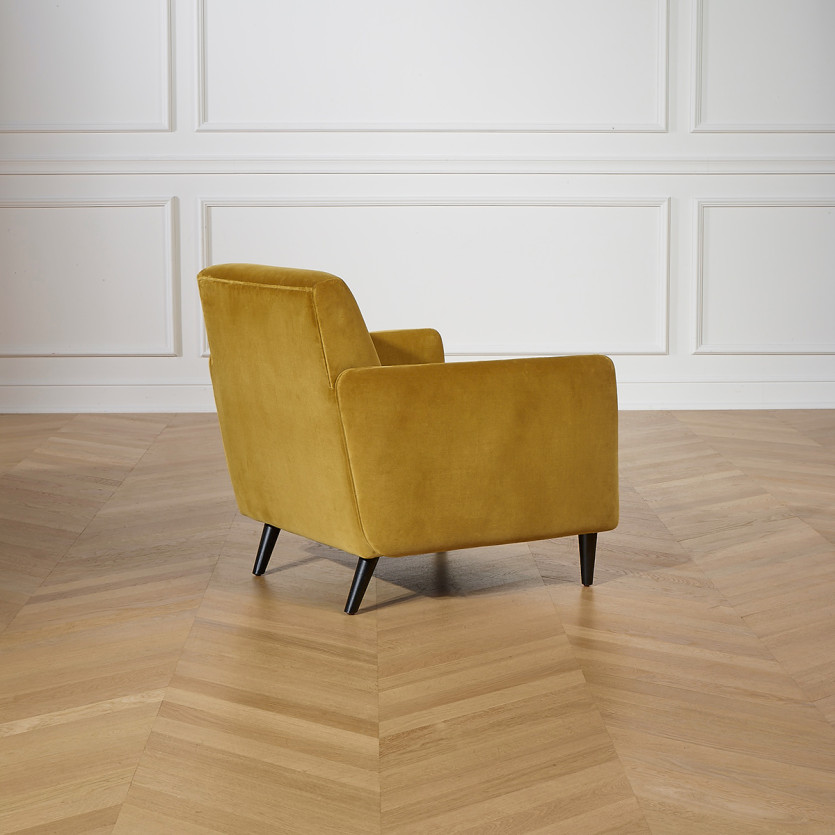 SANDOR - Fauteuil style vintage en velours et bois, 1 place