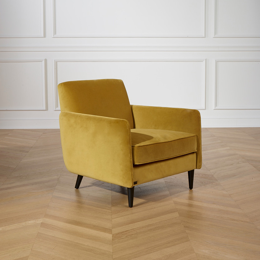 SANDOR - Fauteuil style vintage en velours et bois, 1 place