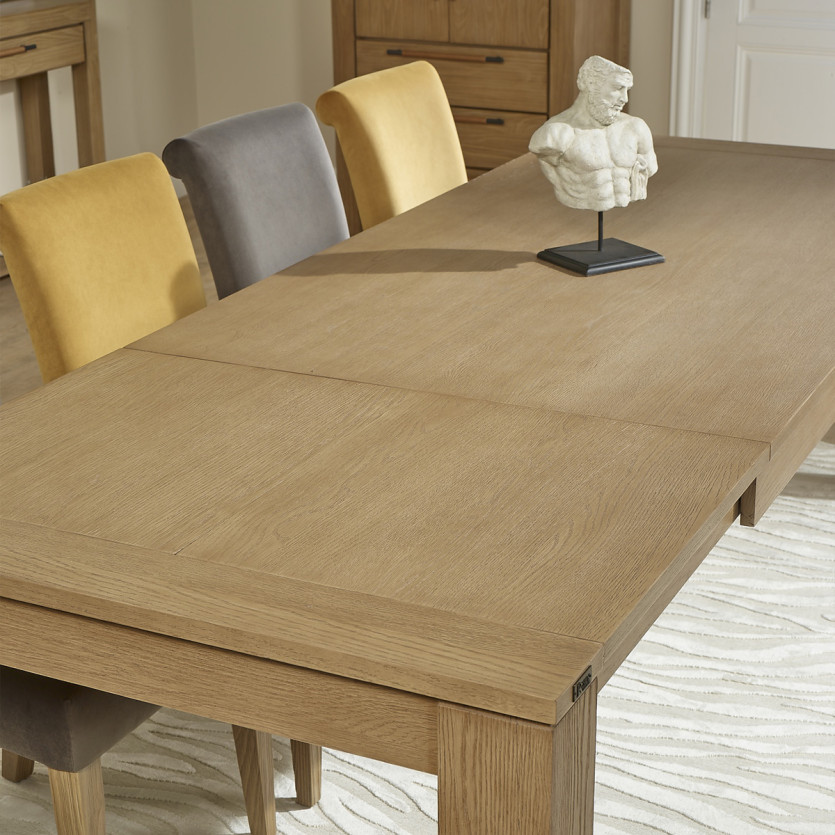 Mesa de comedor extensible MEGÈVE - Estilo contemporáneo en roble, 1 extensión, 8/10 cubiertos, madera certificada FSC®