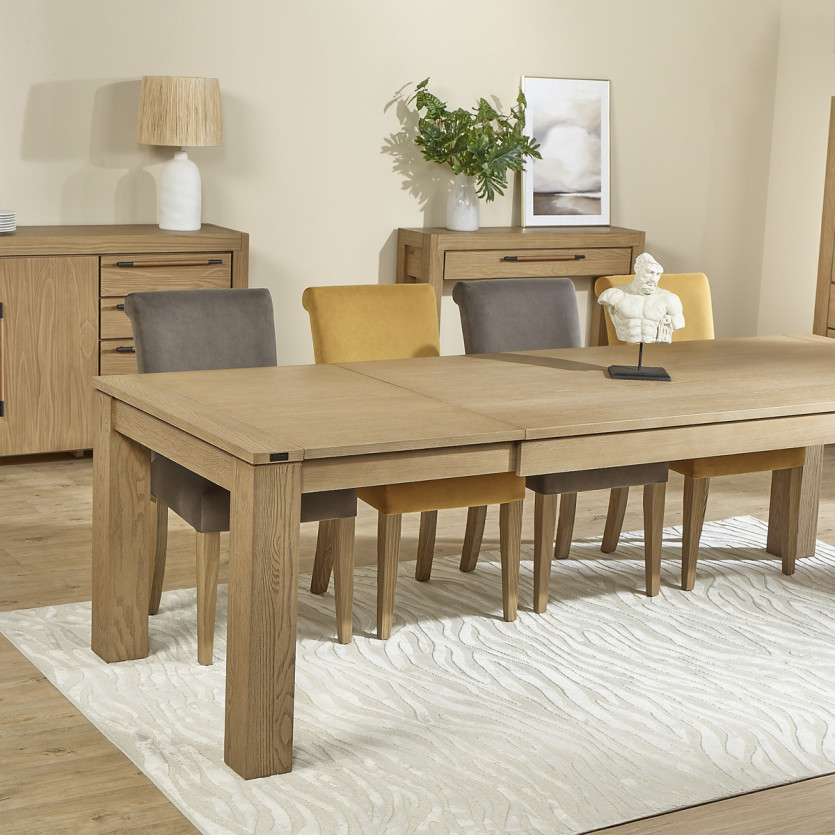 MEGÈVE extendable dining table - Contemporary style in oak, 1 extension leaf, 8/10 seats, FSC® certified wood