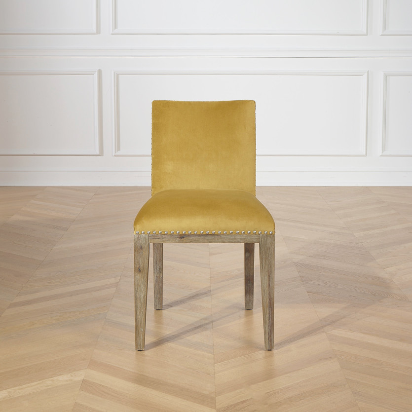 KENZA - Lot de 2 chaises de table en velours de coton et bois massif