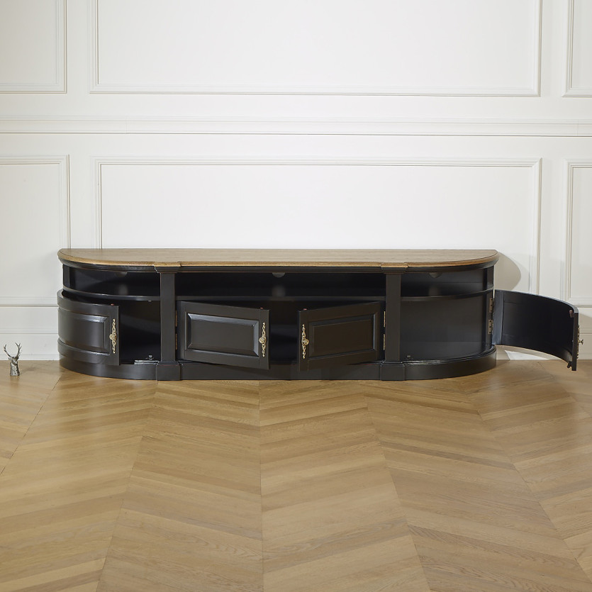 JOSEPHINE - Meuble TV shabby chic, plateau chêne, 4 portes, bois certifié FSC®