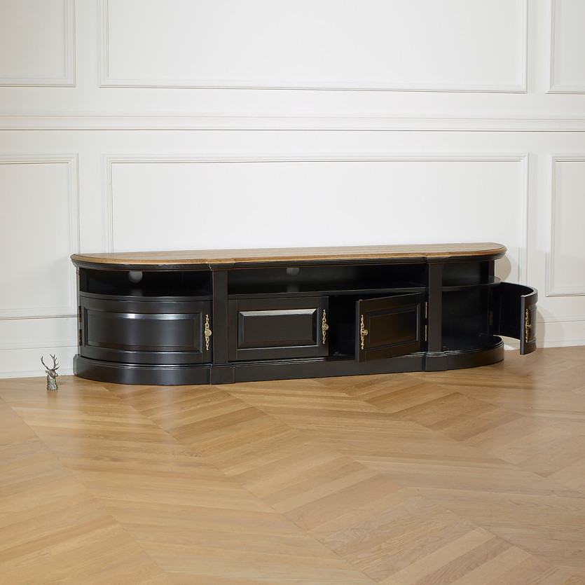 JOSEPHINE - Meuble TV shabby chic, plateau chêne, 4 portes, bois certifié FSC®