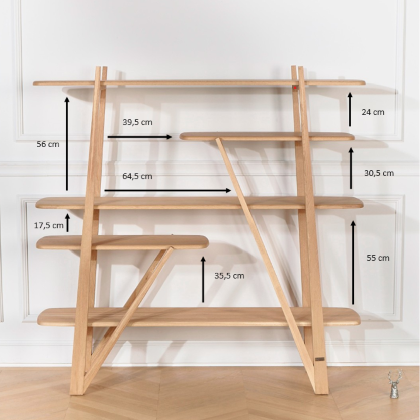 FERNAND design shelf - Contemporary style in solid oak, 5 shelves