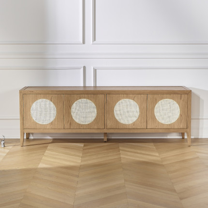 MONTANA - Modern TV Unit in Oak and Rattan, 4 Doors