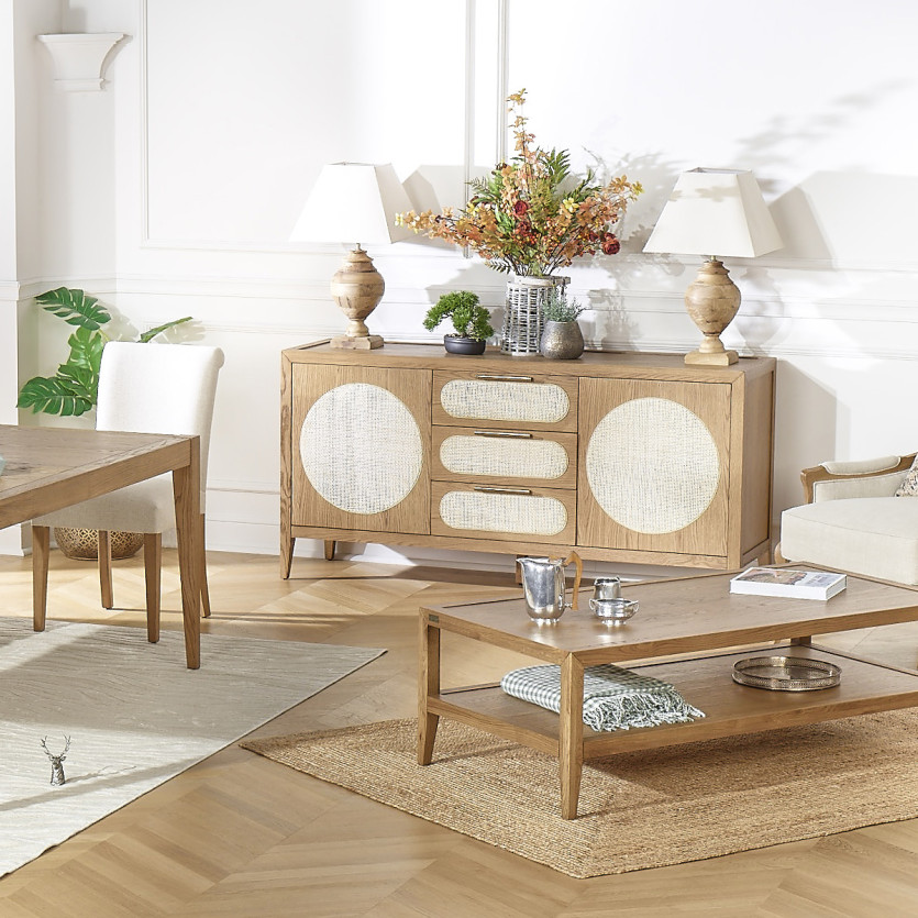 MONTANA - Salontafel in eigentijdse stijl van eikenhout, dubbele plank