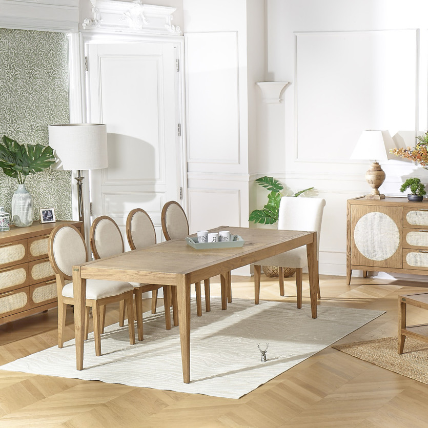 MONTANA – Set of 2 modern medallion chairs in solid oak and premium linen