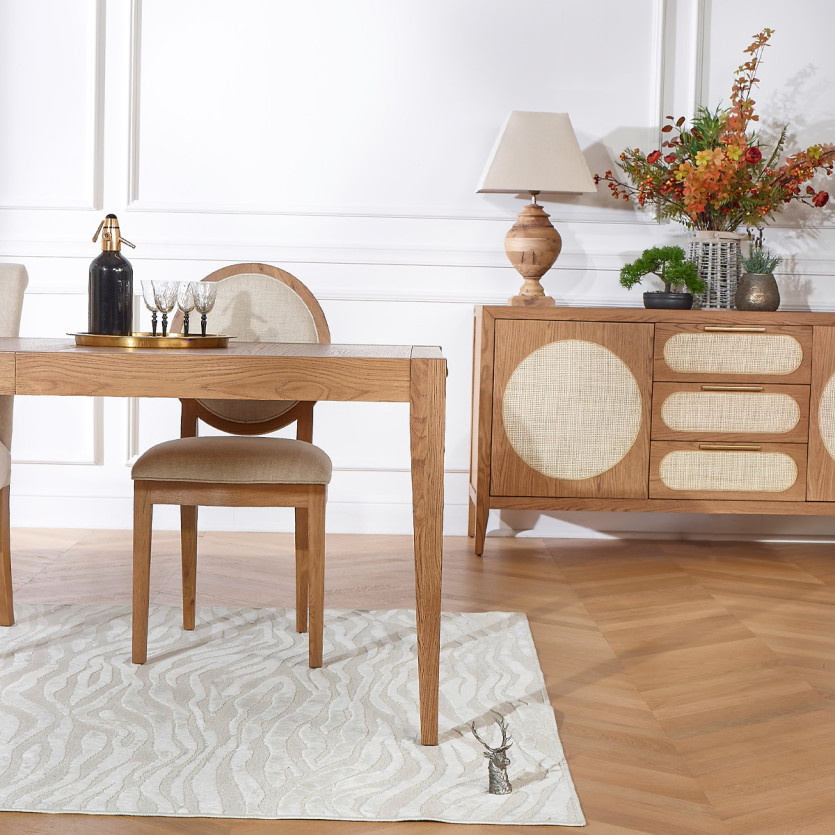 MONTANA – Set of 2 modern medallion chairs in solid oak and premium linen