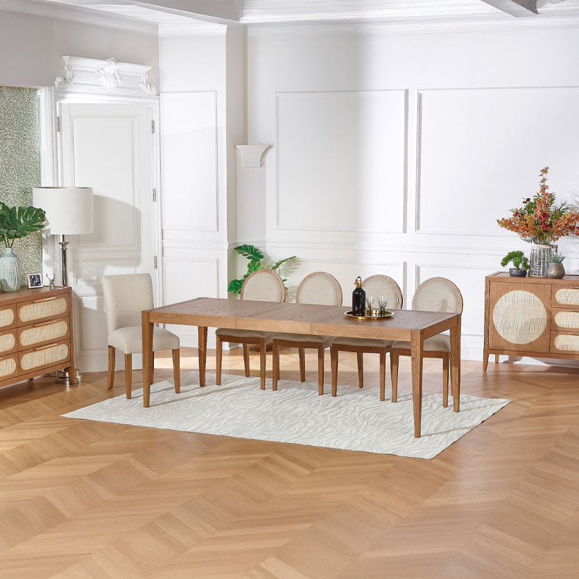 MONTANA - Conjunto de 2 sillas medallón modernas de roble macizo y lino premium