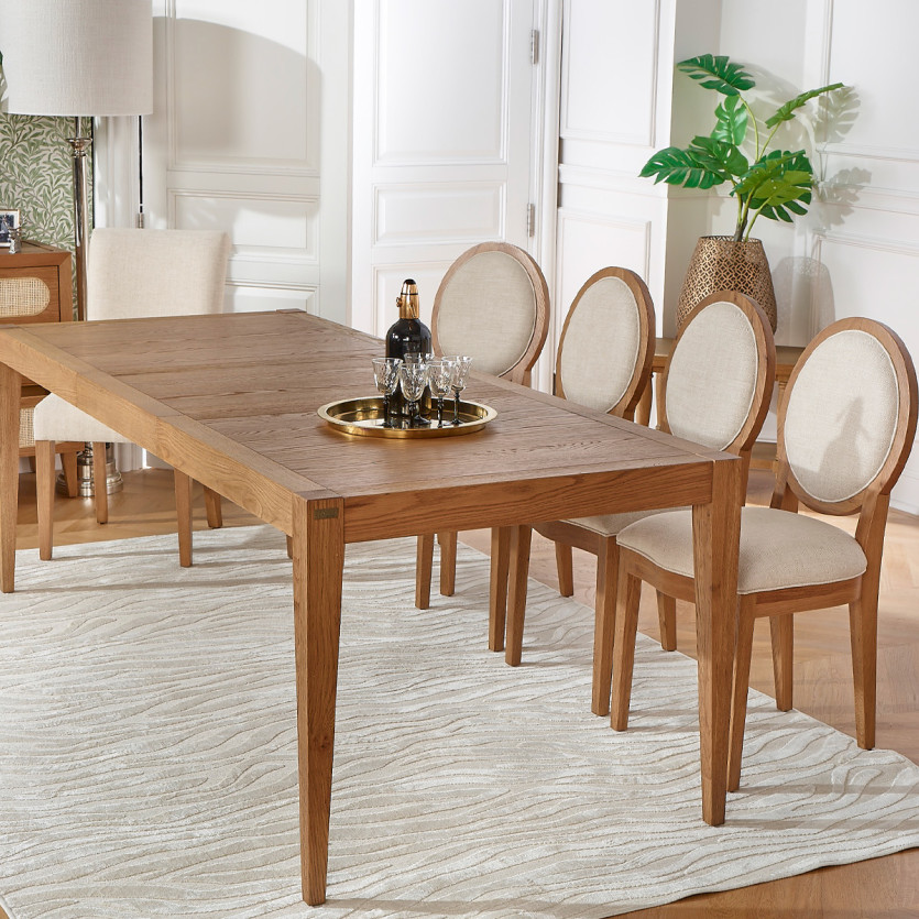 MONTANA – Set di 2 sedie medaglione moderne in rovere massiccio e lino premium