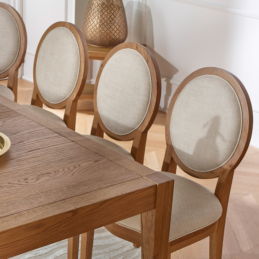 MONTANA – Set di 2 sedie medaglione moderne in rovere massiccio e lino premium