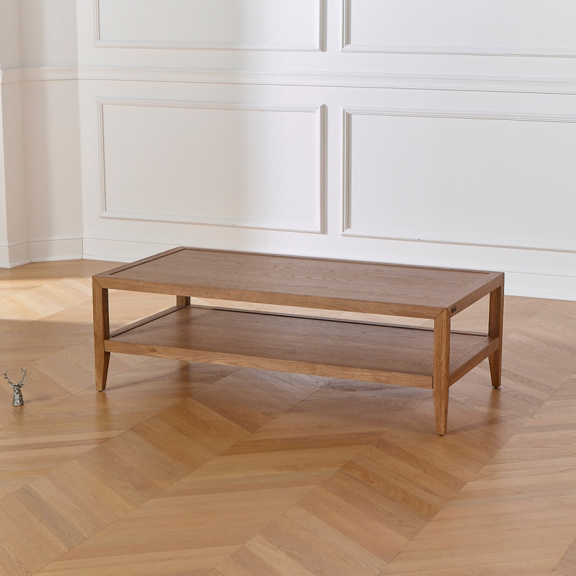 MONTANA - Mesa de centro estilo contemporâneo em carvalho, prateleira dupla