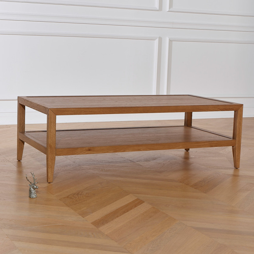 MONTANA - Mesa de centro estilo contemporâneo em carvalho, prateleira dupla