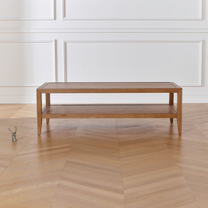 MONTANA - Mesa de centro estilo contemporâneo em carvalho, prateleira dupla