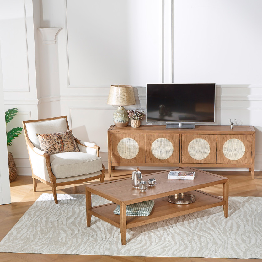 MONTANA - Salontafel in eigentijdse stijl van eikenhout, dubbele plank