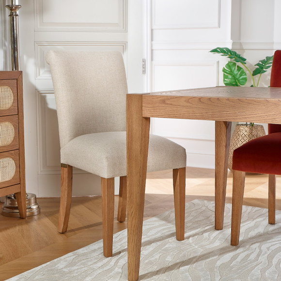 ALBA – Lot de 2 chaises confortables style shabby chic en hévéa massif et tissu polyester, bois certifié FSC®