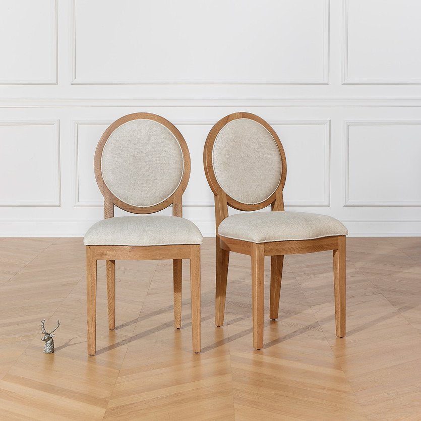 MONTANA – Set of 2 modern medallion chairs in solid oak and premium linen
