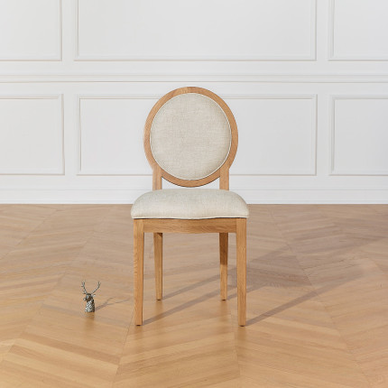 MONTANA - Modern medallion chairs in solid oak and cotton linen, set of 2