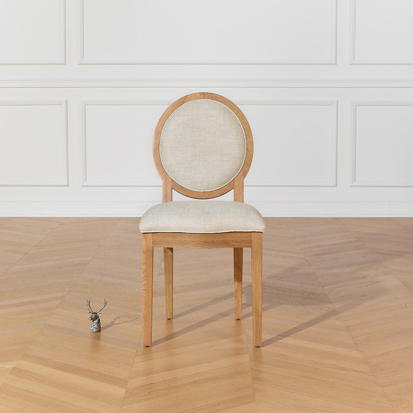 MONTANA – Set of 2 modern medallion chairs in solid oak and premium linen