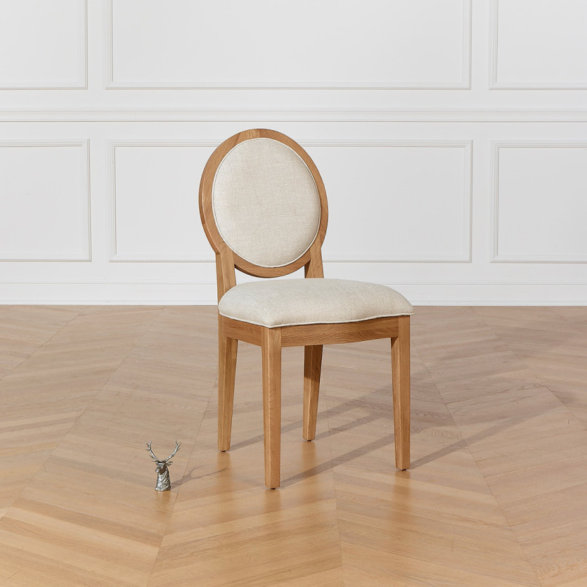 MONTANA – Set di 2 sedie medaglione moderne in rovere massiccio e lino premium