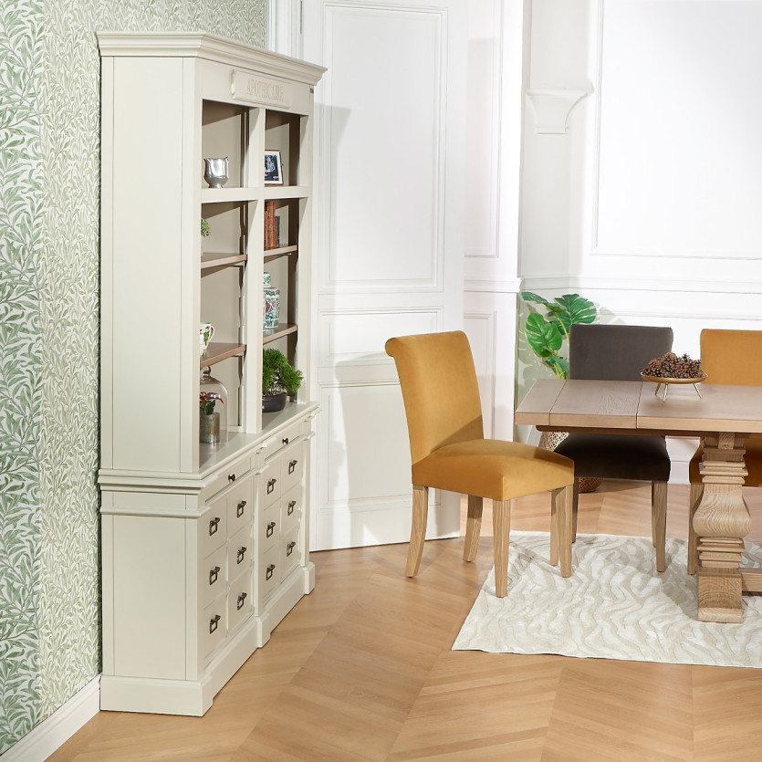 GUSTAVE - Libreria aperta in stile classico, 4 ante, 8 ripiani, 2 cassetti, legno certificato FSC®