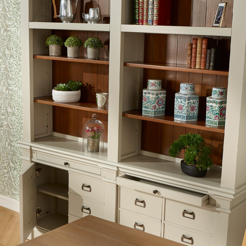 GUSTAVE - Classic style open bookcase, 4 doors, 8 shelves, 2 drawers, FSC® certified wood