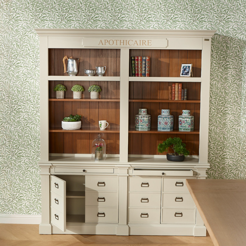 GUSTAVE - Classic style open bookcase, 4 doors, 8 shelves, 2 drawers, FSC® certified wood