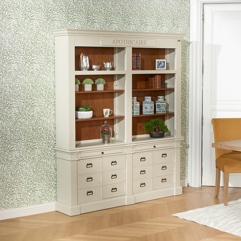 GUSTAVE - Classic style open bookcase, 4 doors, 8 shelves, 2 drawers, FSC® certified wood